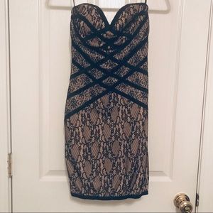 🔴SOLD🔴Sexy Nude and Black Lace Strapless Dress